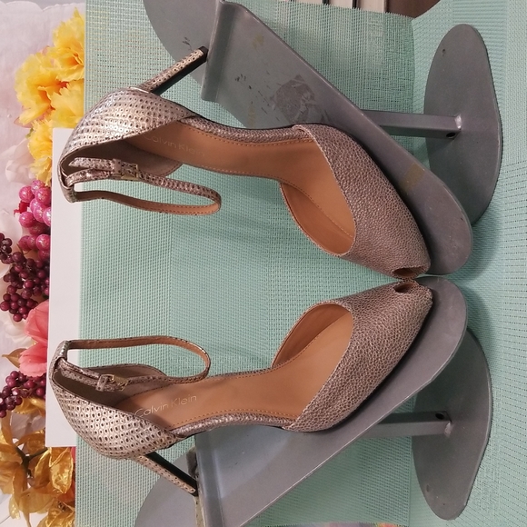 Calvin Klein Shoes - Calvin Klein Gold Peep toe with ankle strap Shoes